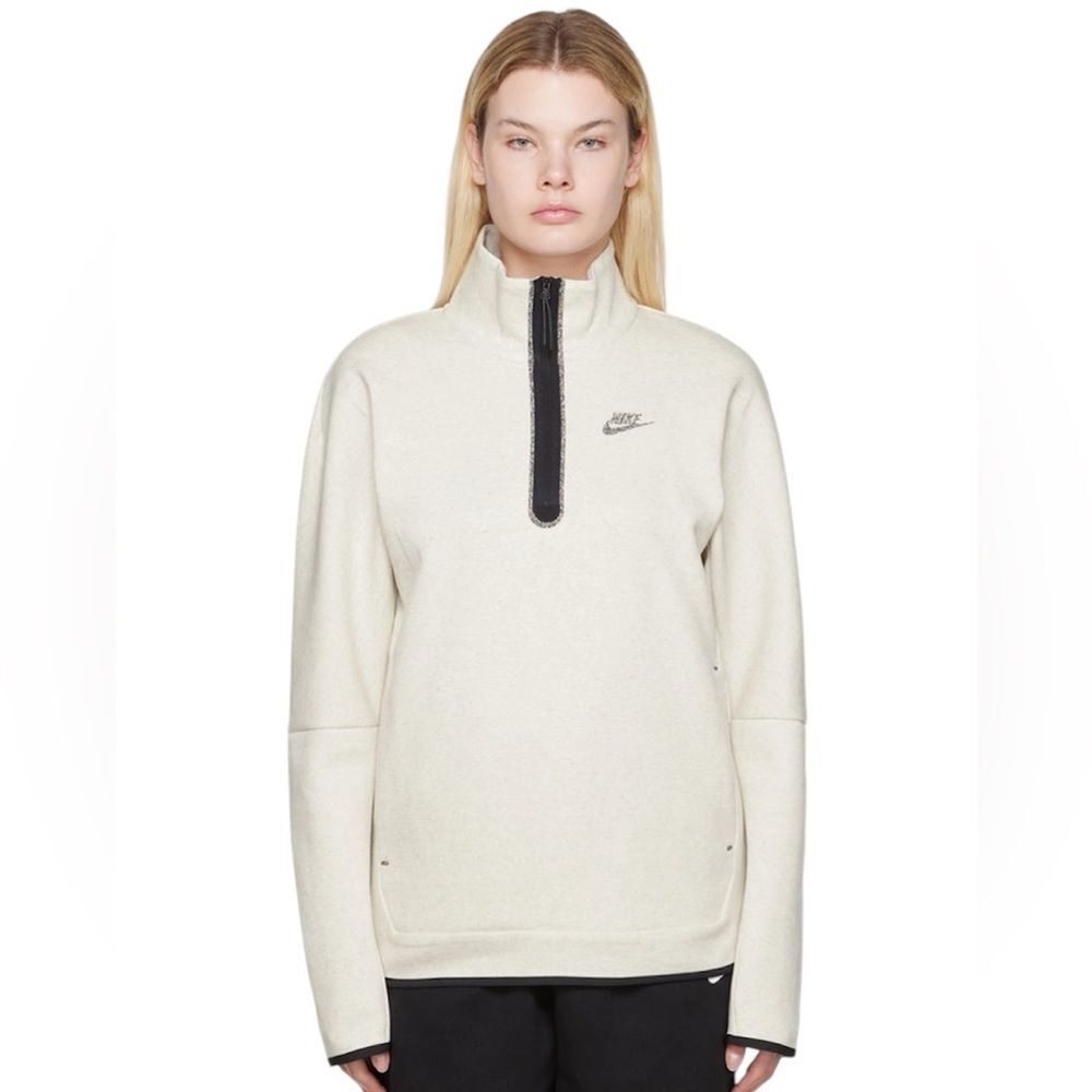 Nike Off White Speckled Light Grey/Tan Tech Revival Sweater 1/4 Zip Sz XXL